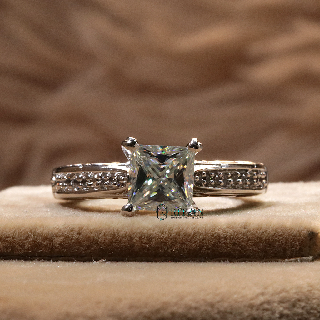 Princess And Round Cut Solitaire With Accent Engagement Ring For Women