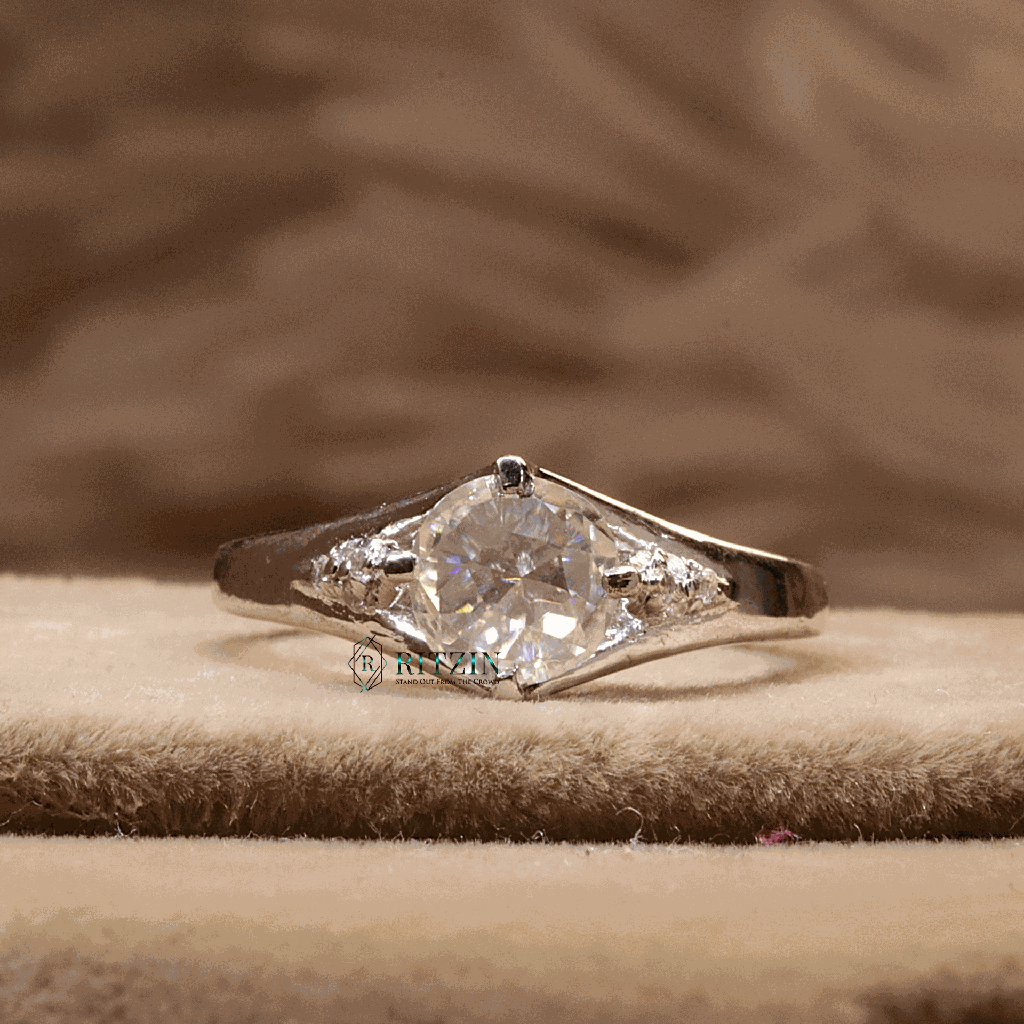 Rose Round Cut Diamond Solitaire With Accent Engagement Ring For Women
