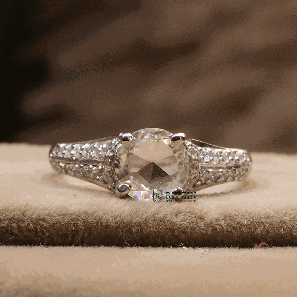 Rose Cut Round Cut Diamond Hidden Halo With Accent Engagement Ring For Women 