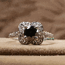 Black Round Cut Diamond Halo With Accent Engagement Ring For Women