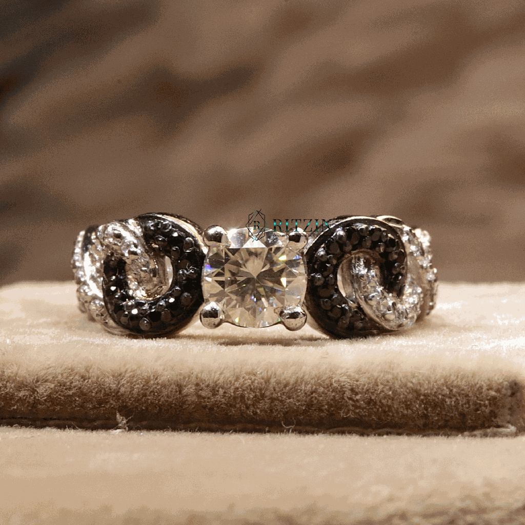 Black And White Round Cut Diamond Twisted Style Engagement Ring For Women