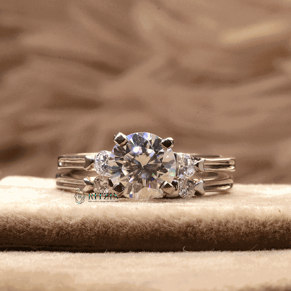 Round Cut Diamond 3 Stone Style Bridal Set Wedding Ring For Women 