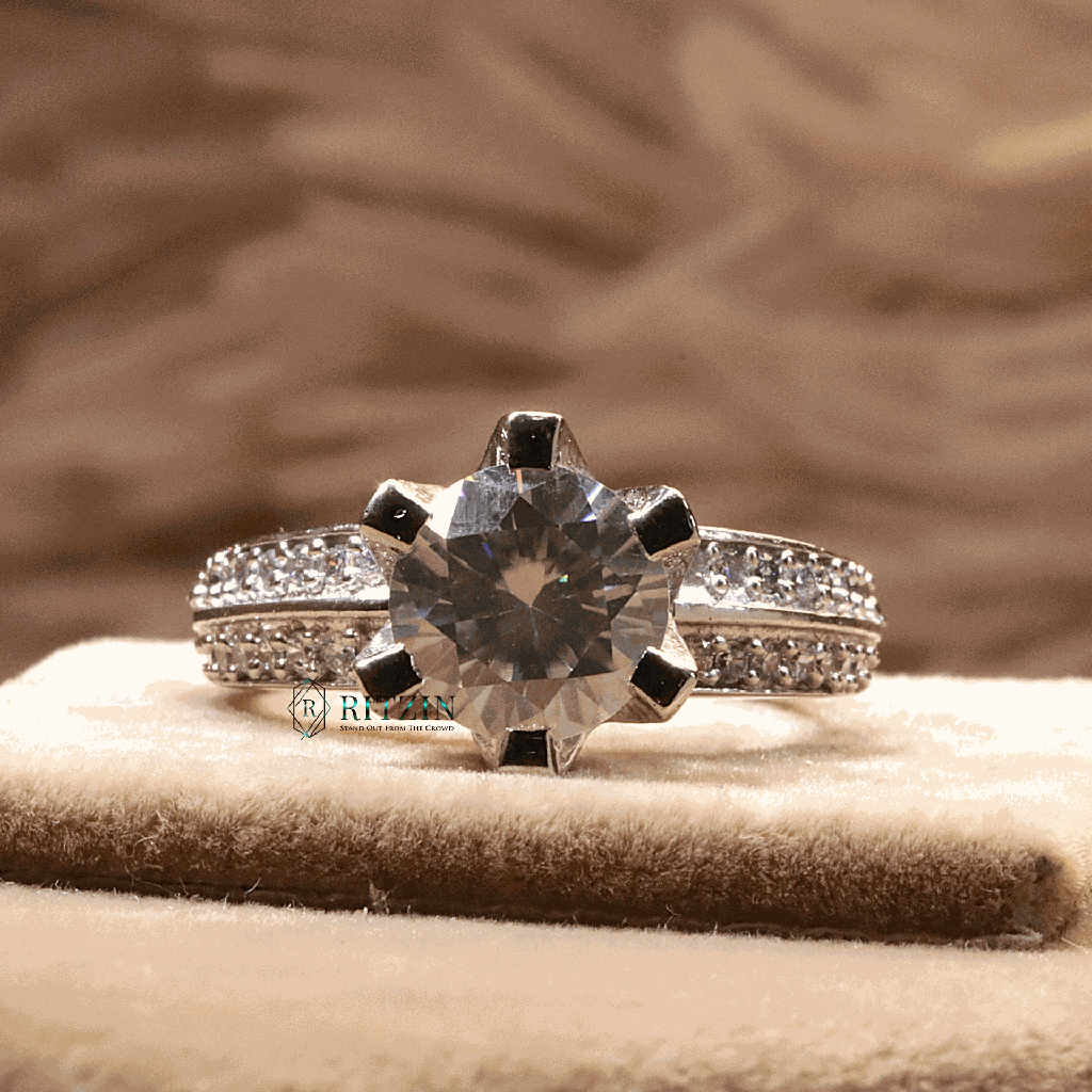 Round Cut Diamond Solitaire With Accent Engagement Ring For Women 
