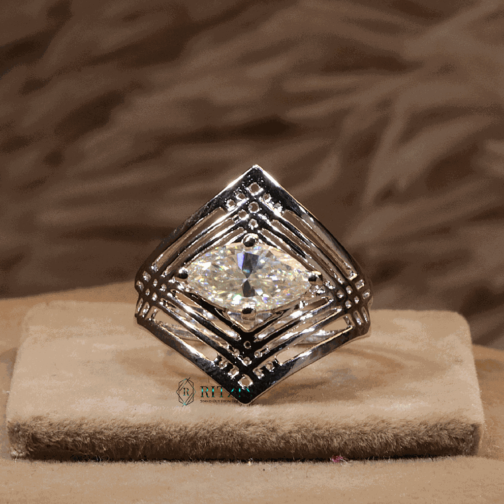 Off White Marquise Cut Diamond Solitaire Engagement Ring For Women  