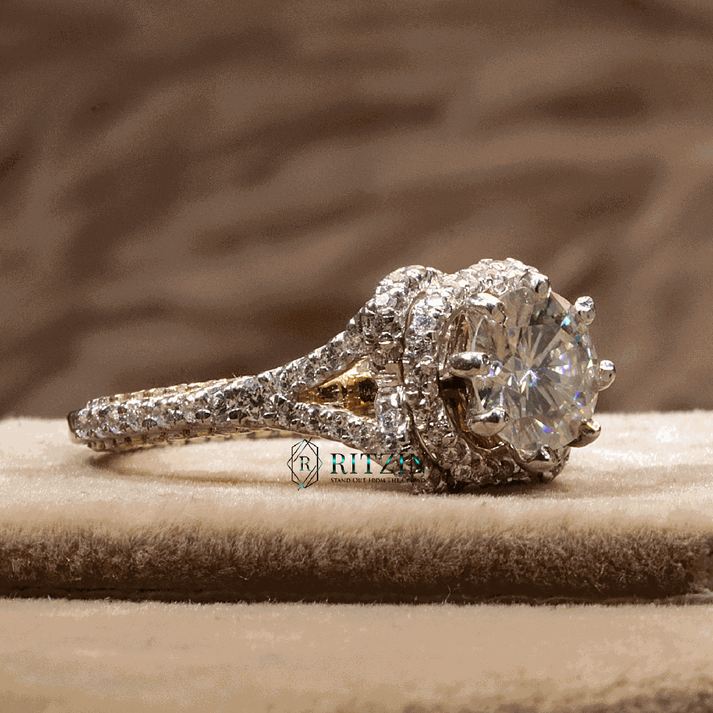 Round Cut Diamond Unique Style Engagement Ring For Women 