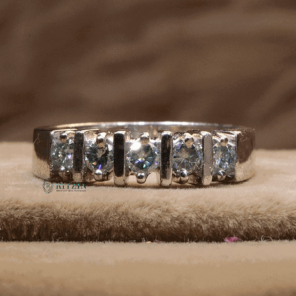 Blue Round Cut Diamond Half Eternity Wedding Band For Women 