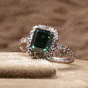 Green Emerald And Round Cut Diamond Hidden Halo Style Engagement Ring For Women