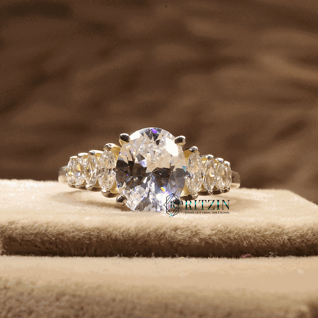 Oval And Marquise Cut Diamond Solitaire With Accent Engagement Ring For Women 