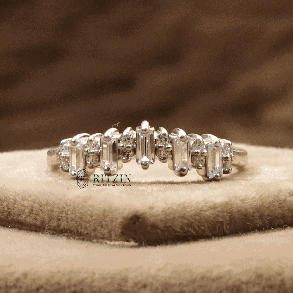 Baguette And Round Cut Diamond Half Eternity Wedding Band For Women