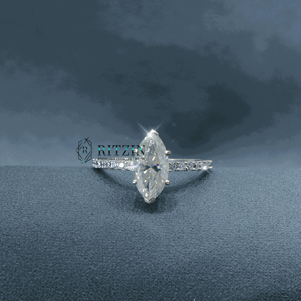 Marquise and Round Cut Diamond Solitaire With Accents Engagement Ring For Women