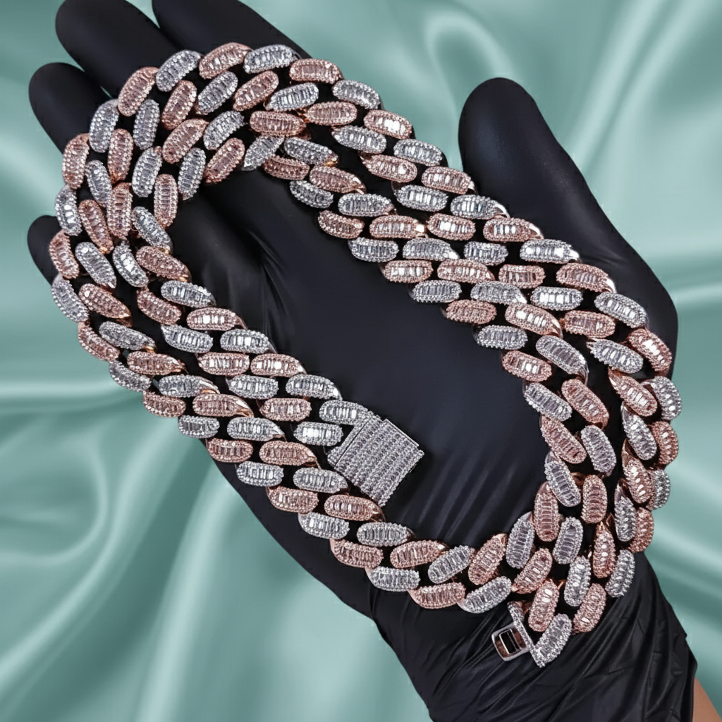 Round And Baguette Cut Diamond Heavy Design Cuban Chain For Men Hip hop Jewelry