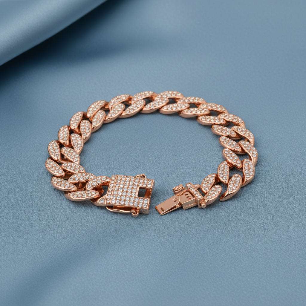 Cuban Link Chain Iced Out 18k Gold Plated Simulated Diamond Pave | Bracelet Gold Tone Hip Hop Bling