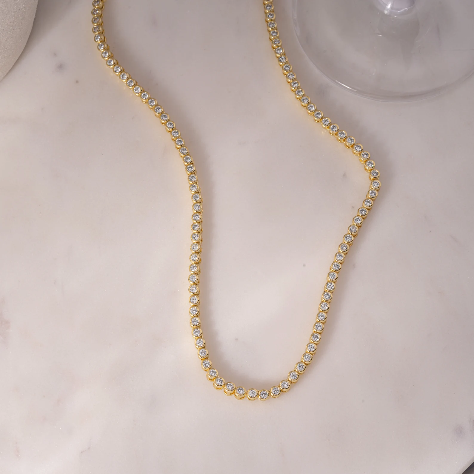 3.00MM Round Cut Diamond Bezel Setting Tennis Chain For Women