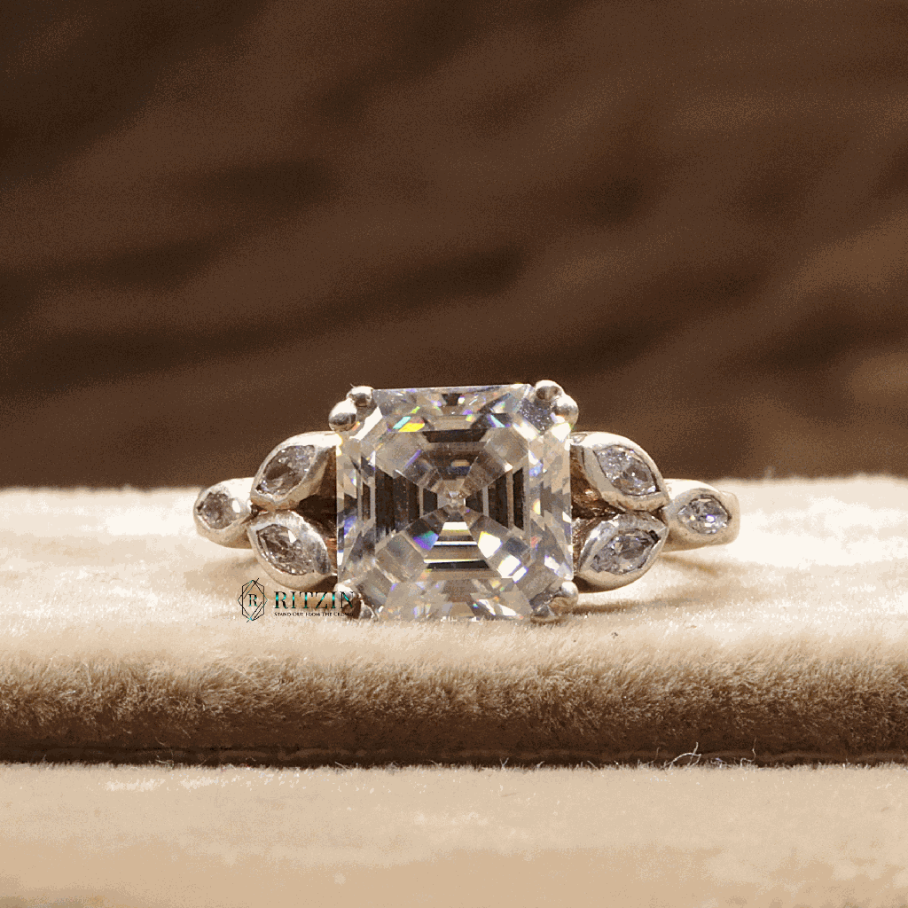 Asscher And Marquise Cut Diamond 7 Stone Diamond Engagement Ring For Women