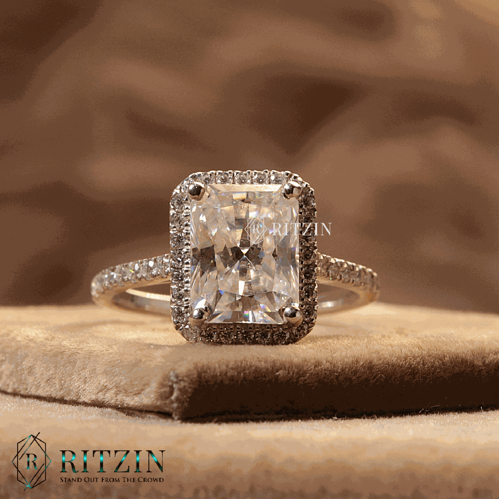 Radiant And Round Cut Hidden Halo With Accent Style   Engagement Ring For Women