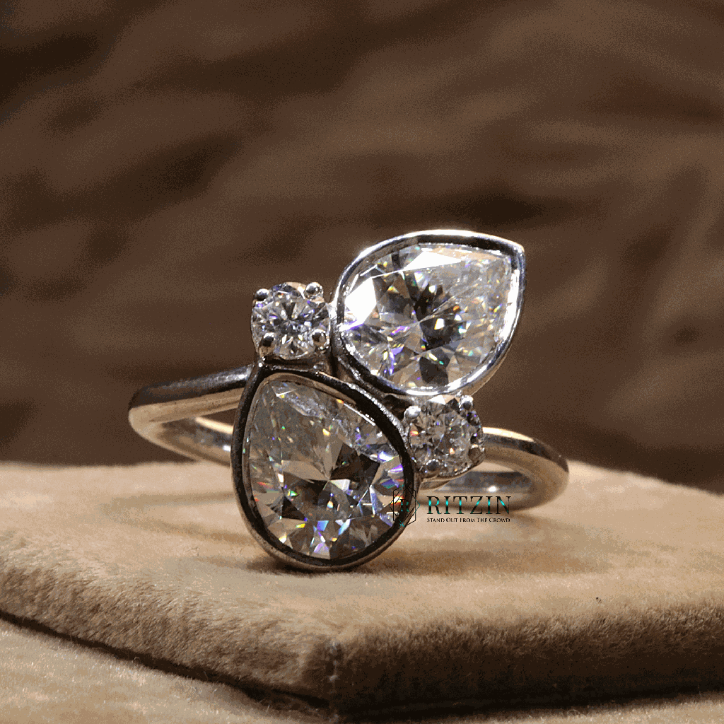 Pear And Round Cut Diamond Unique Style Engagement Ring For Women 