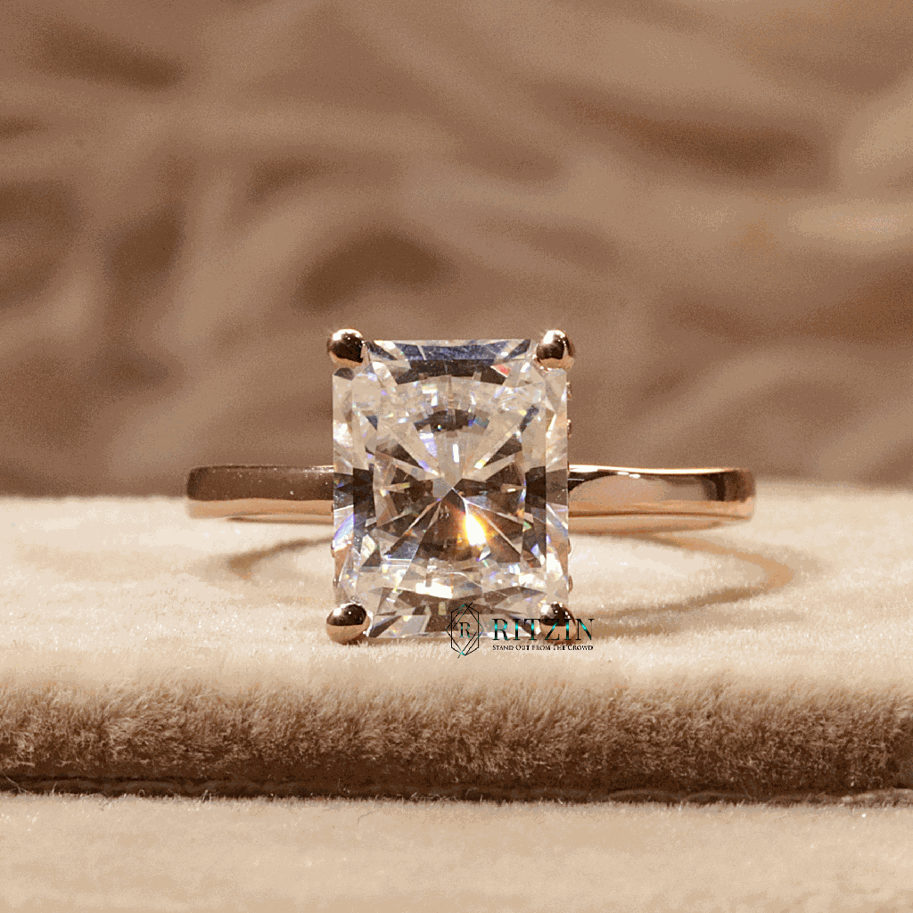 Radiant Cut Diamond Hidden Halo Style Engagement Ring for Women