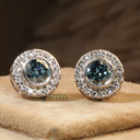 Blue Round Cut Diamond Halo Style Stud Earrings For Women  