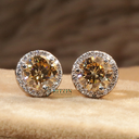  Yellow Round Cut Diamond Halo Style Earring For Women 