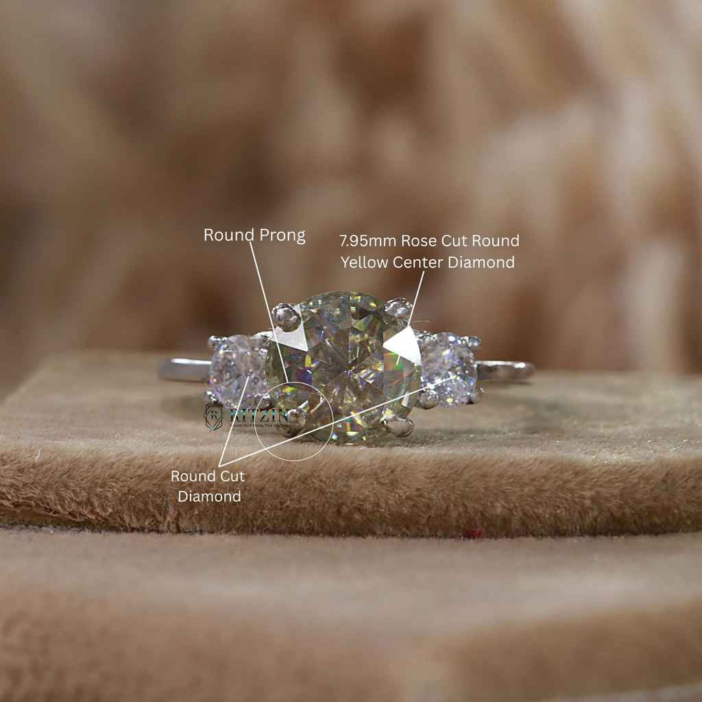 2 CT Yellow Rose Round Cut Diamond 3 Stone Style Prong Set Engagement Ring