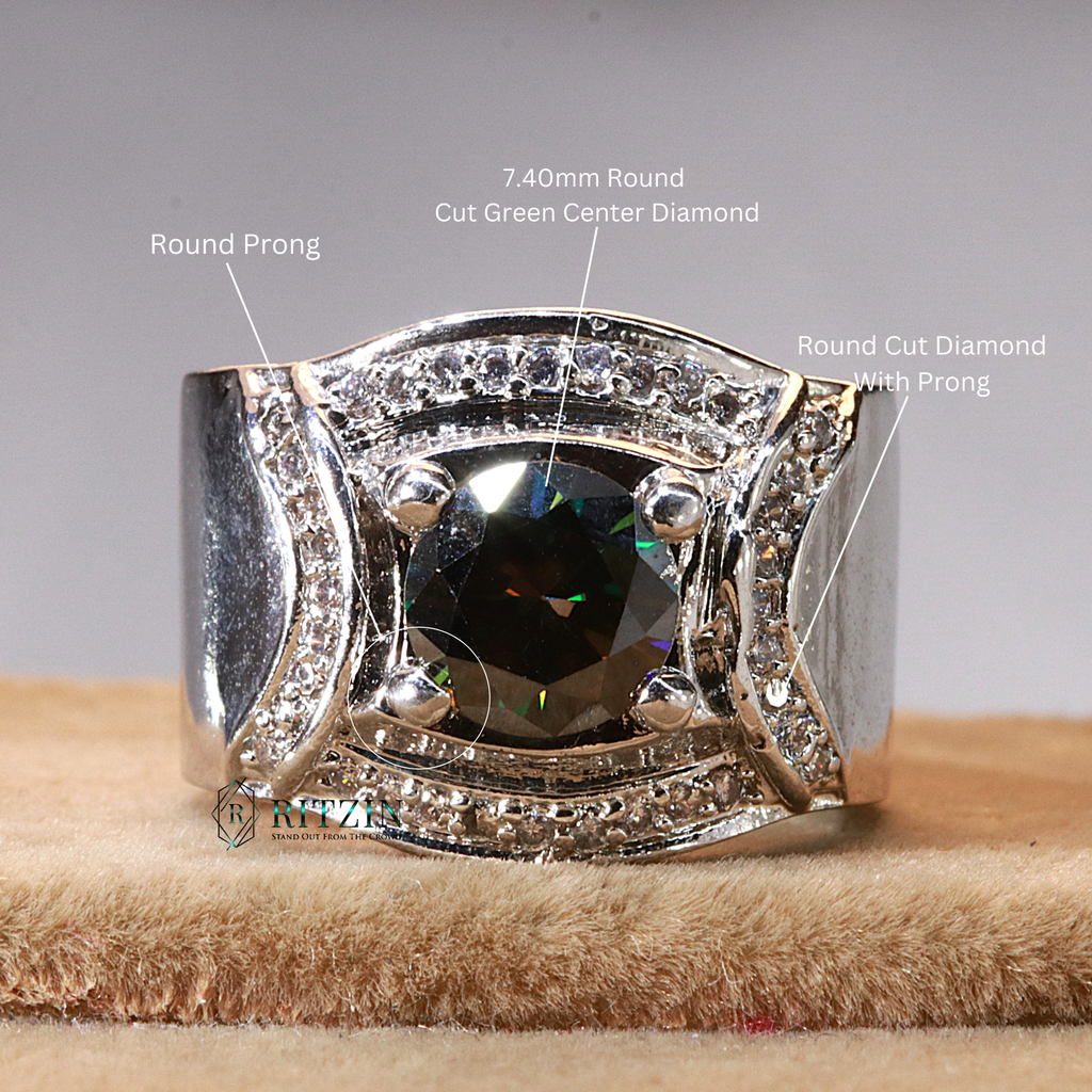 1.50 CT Green Round Cut Moissanite Diamond Art Deco Prong Setting Ring For Women    