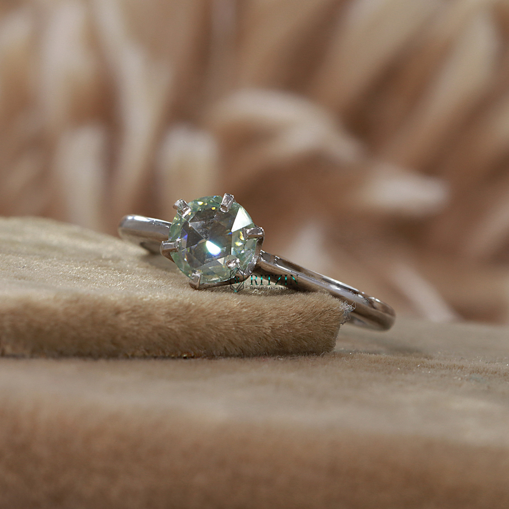 1 CT Blue Rose Round Cut Diamond Solitaire Style Claw Prong Engagement Ring