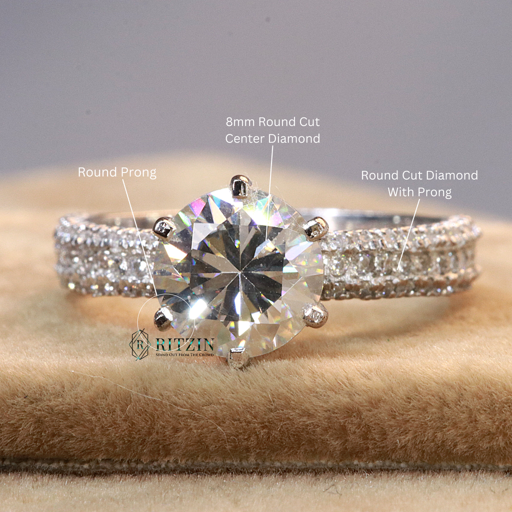 2 CT Round Cut Moissanite Diamond Vintage Solitaire With Accents Style Ring For Women