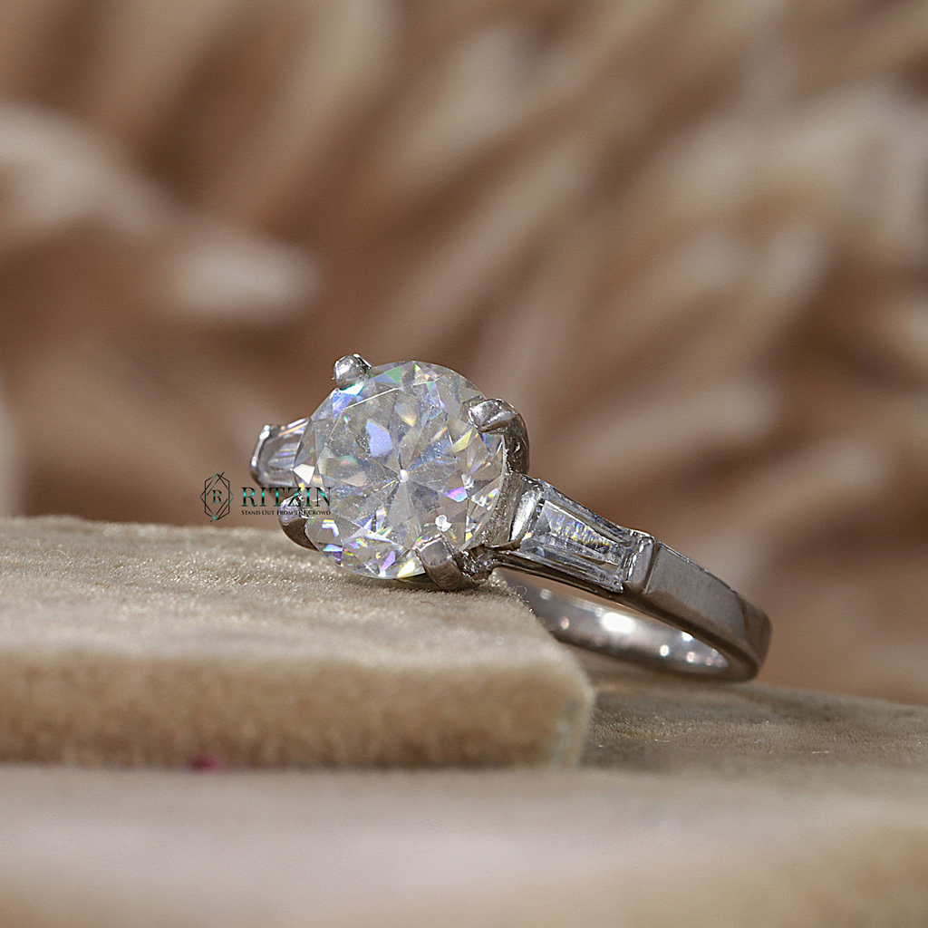 2.50 CT Round And Tapered Cut Diamond 3 Stone Style Prong Set Wedding Ring 