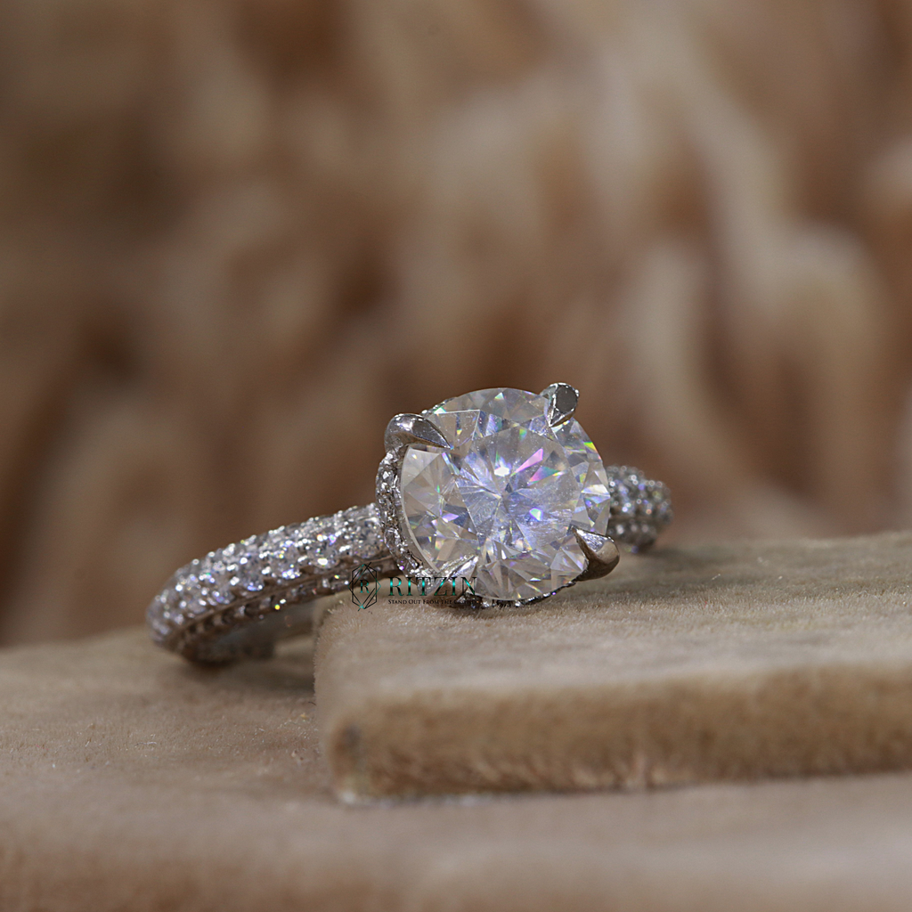 2.50 CT Round Cut Diamond Hidden Halo With Accent Style Claw Set Wedding Ring 