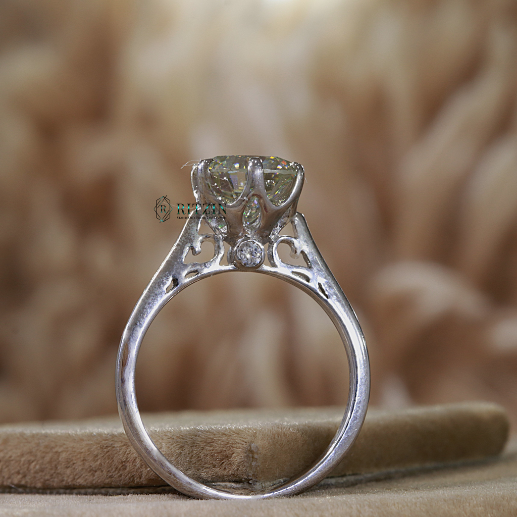 2.50 CT Off White Round Cut Diamond Hidden Halo With Solitaire Style Prong Set Wedding Ring