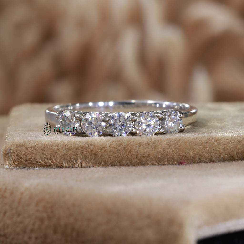 4 MM Round Cut Diamond 5 Stone Style Prong Set Engagement Ring For Women