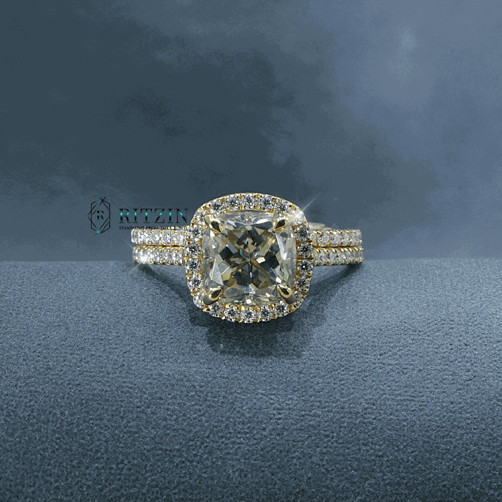 3.50 CT Cushion And Round Cut Diamond Halo With Accent Claw Prong Bridal Set Engagement Ring For Women