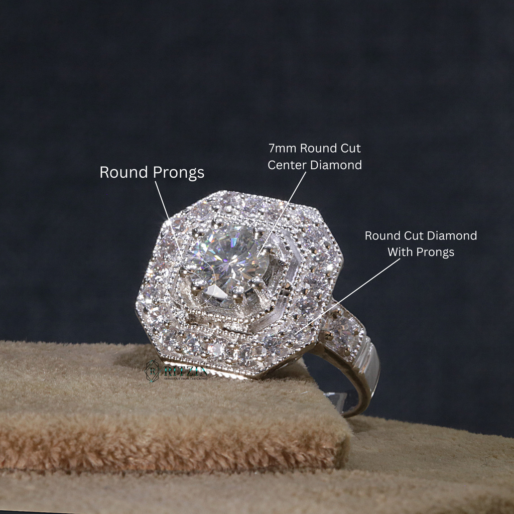 1.25 CT Round Cut Diamond Art Deco Style Prong Set Engagement Ring For Women