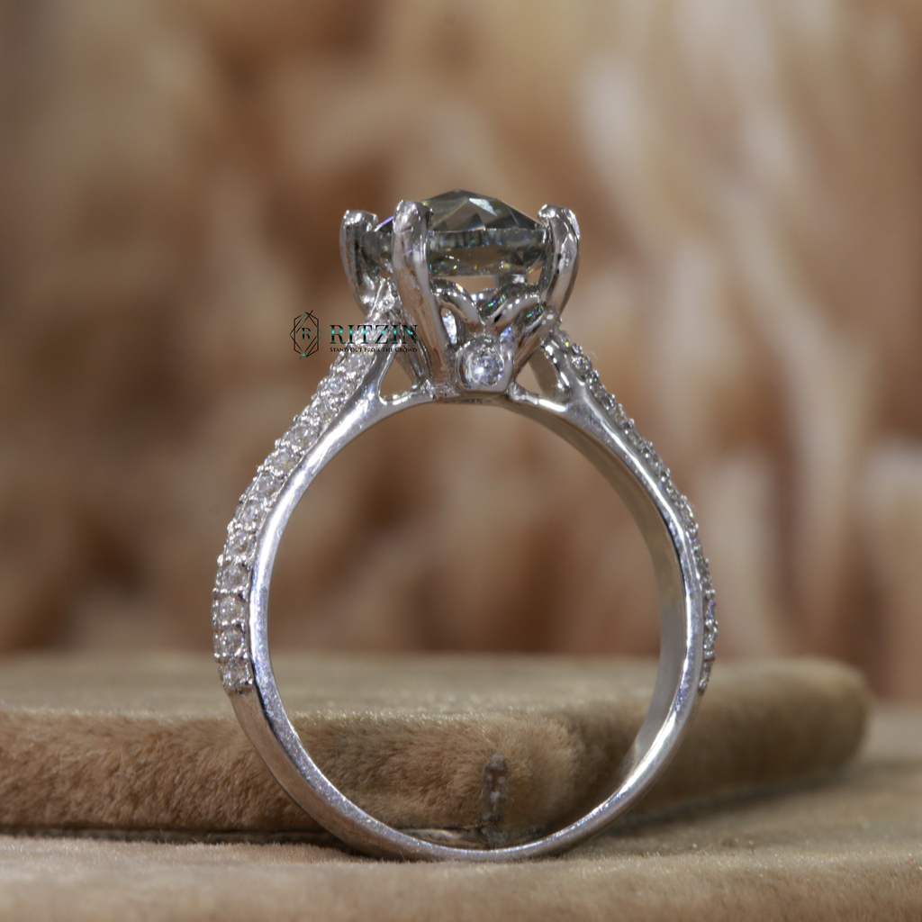 1.50 Carat Off White Gray Rose Round Cut Diamond Vintage Style Prong Set Wedding Ring For Women