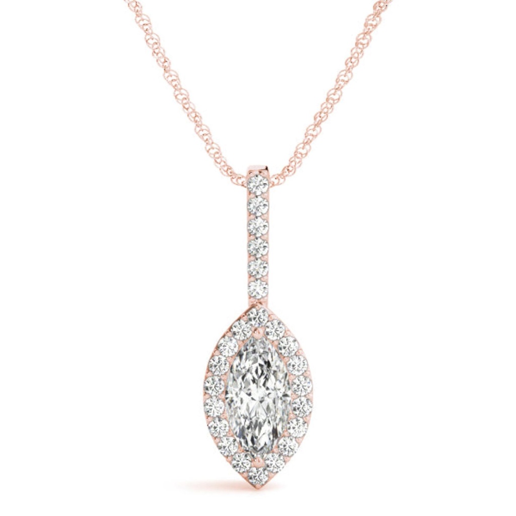 8.00x4.00MM Marquise Cut Diamond Tulip Halo Style Charm Pendant For Women