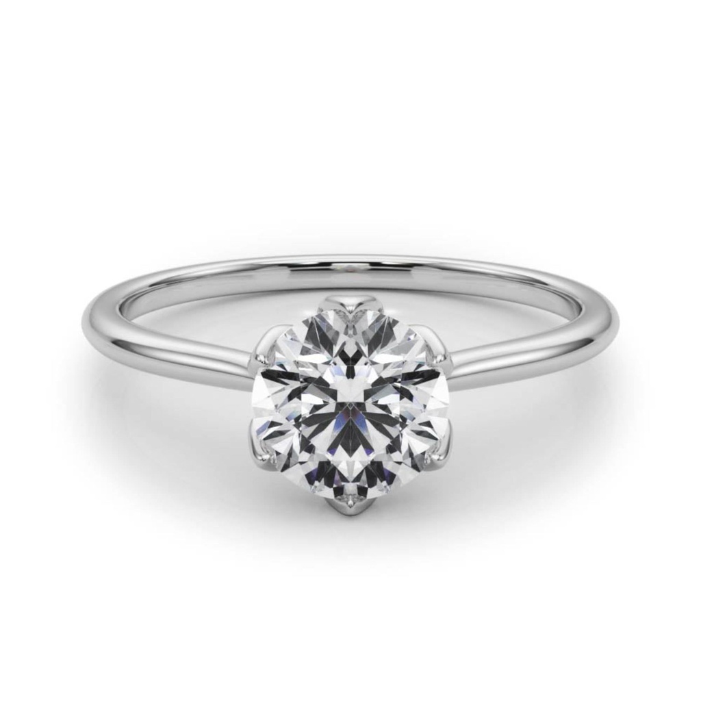 Round Cut Diamond Aster Feather Thin Solitaire Engagement Ring For Women