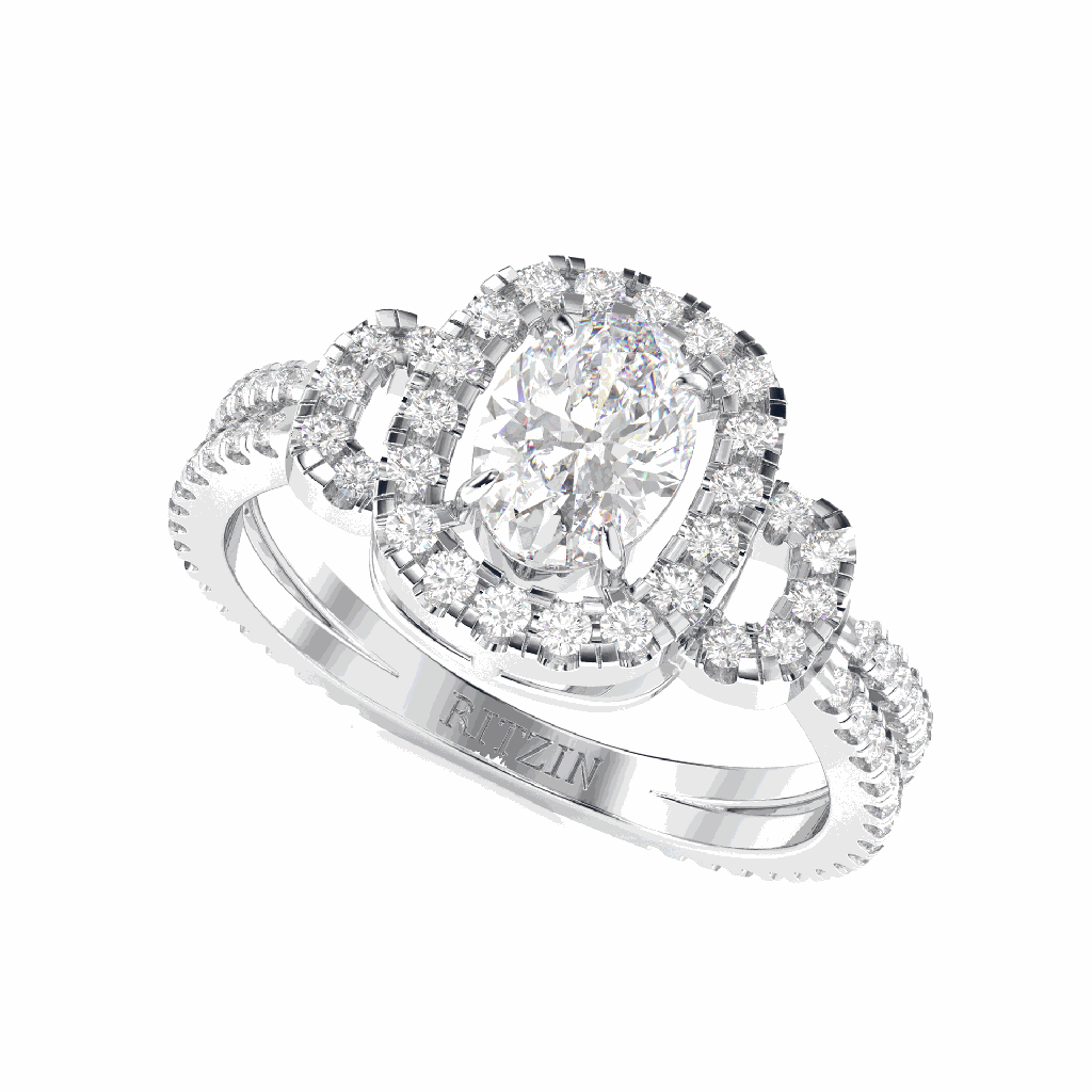 1.00CT Oval Diamond Halo Style Unique Engagement Ring for Women