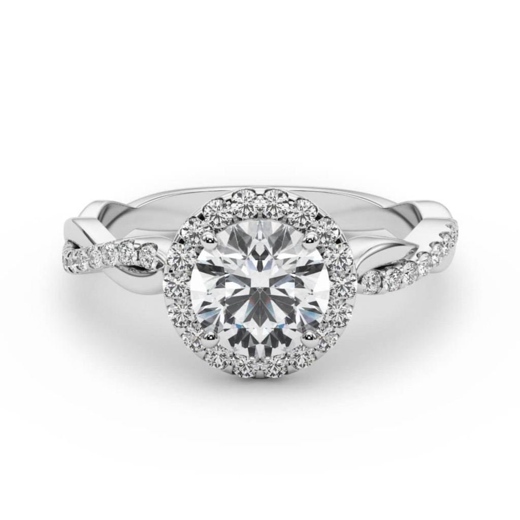 Round Cut Diamond Halo With Twisted Style Engagement Ring For Women/Her