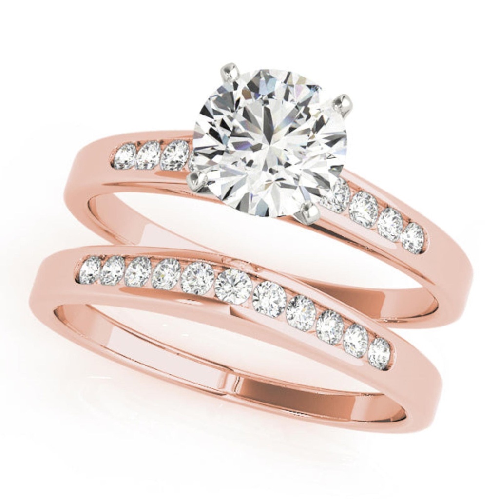 Round Cut Diamond Solitaire With Accents Bridal Set Wedding Ring for Her/Women Unique Style Wedding Band 