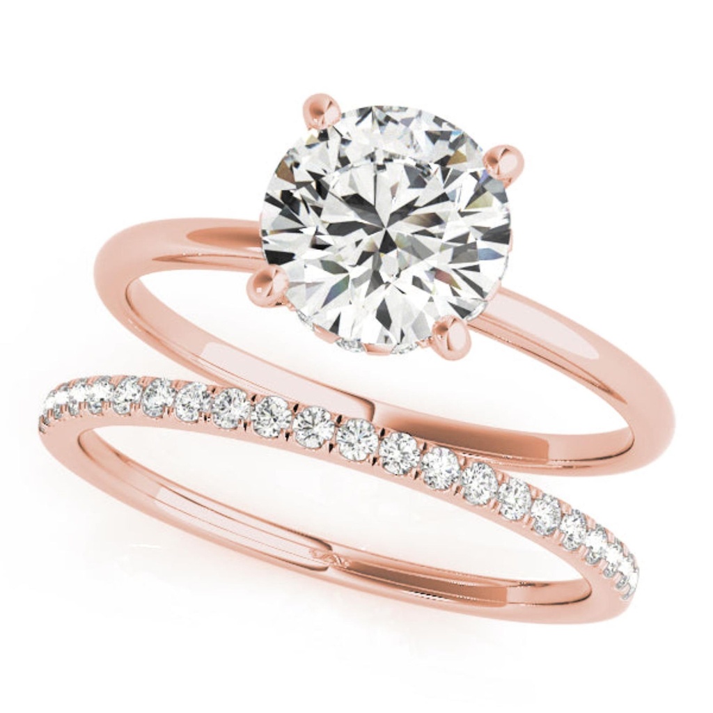 Round Cut Diamond Hidden Halo With Solitaire Accents Bridal Set Wedding Ring for Women/Her
