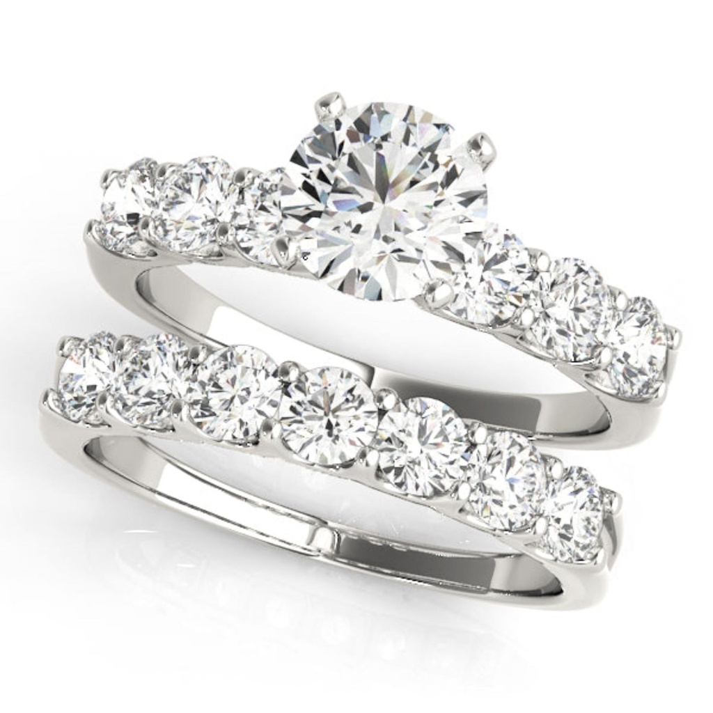 Round Cut Diamond Solitaire With Accents Style Bridal Set Wedding Ring for Women