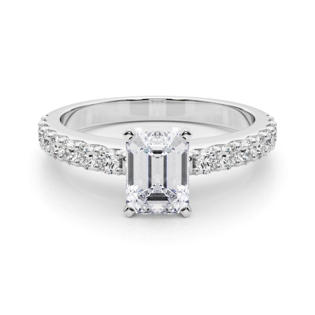 Emerald Cut Diamond Solitaire With Accents Engagement Ring for Her/Women