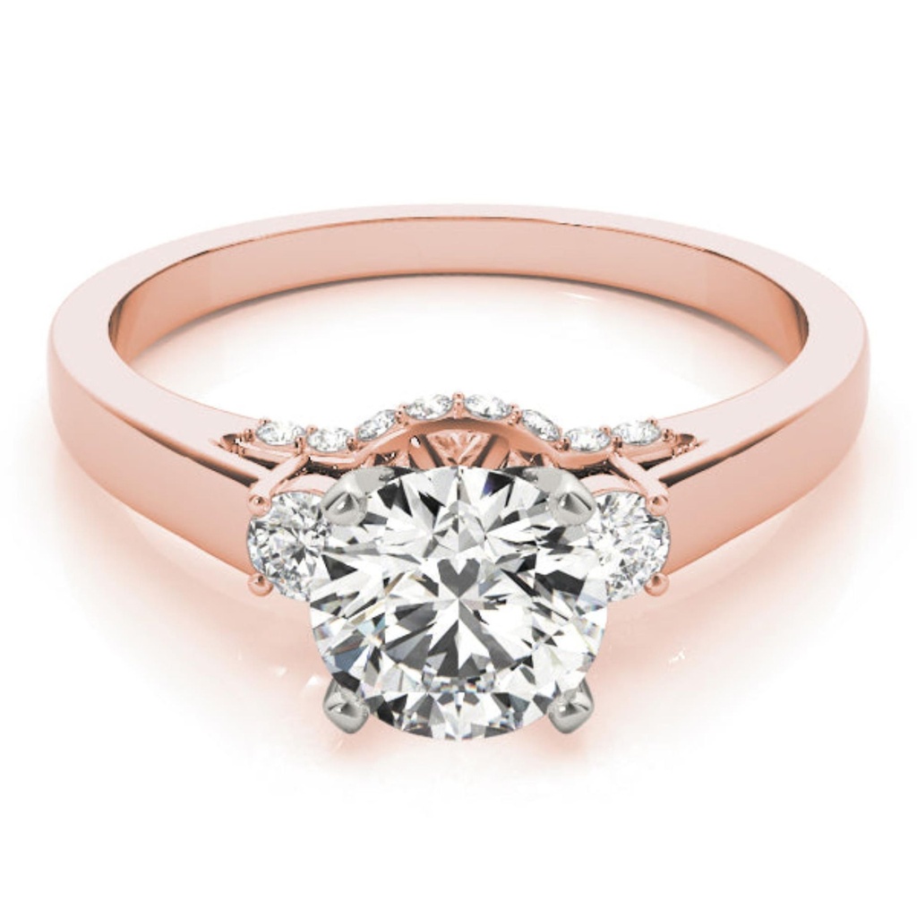 Round Cut Diamond Three Stone Style With Hidden Halo Engagement Ring for Her/Women