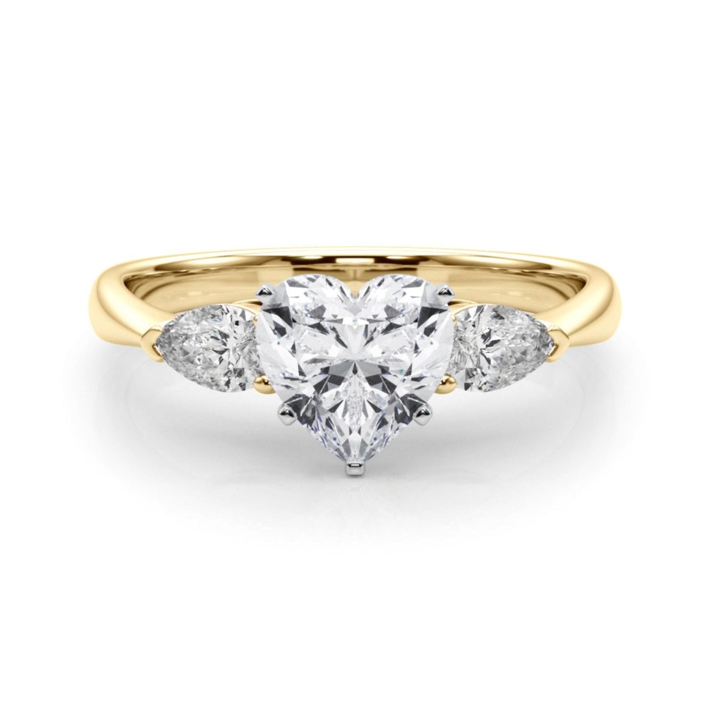 Heart And Pear Cut Diamond Three Stone Style Engagement Ring for Her/Women