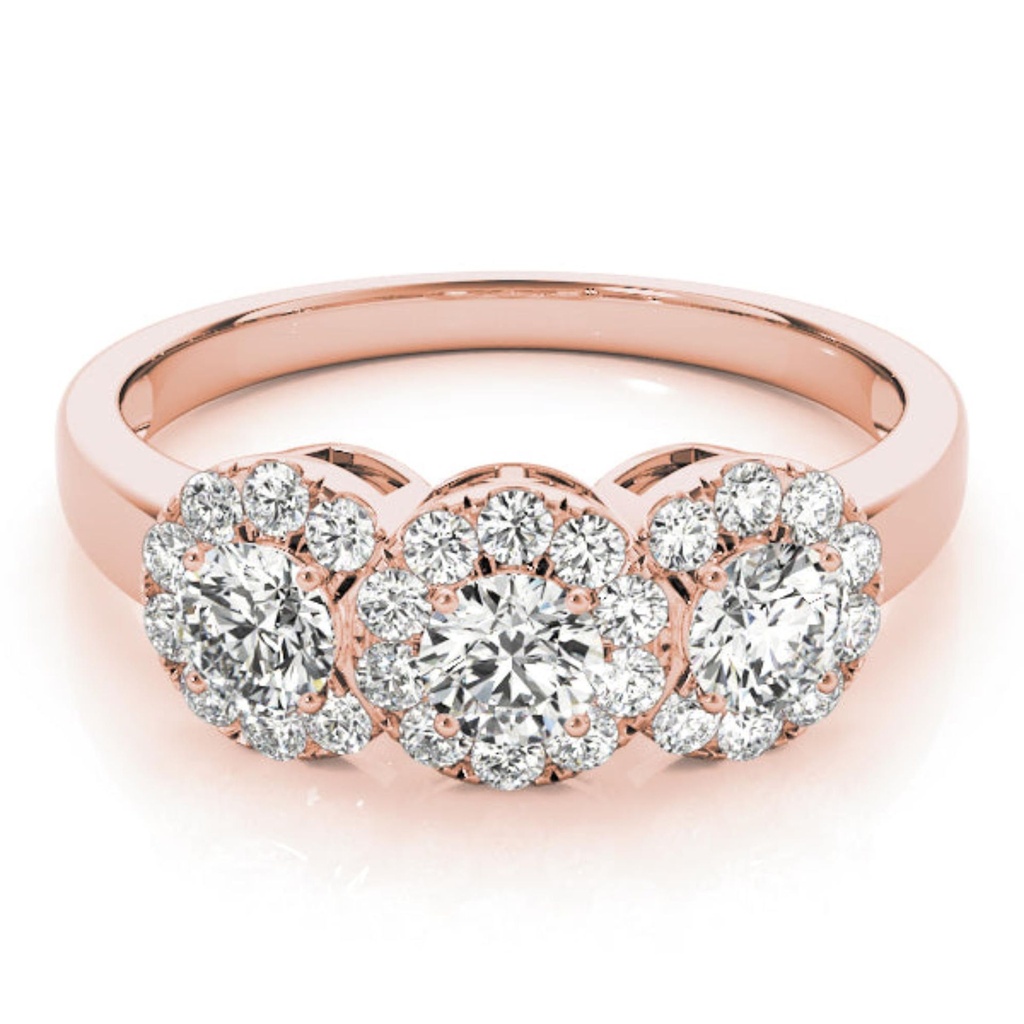 Round Cut Dimaond Three Stone With Halo Style Engagement Ring for Her/Women