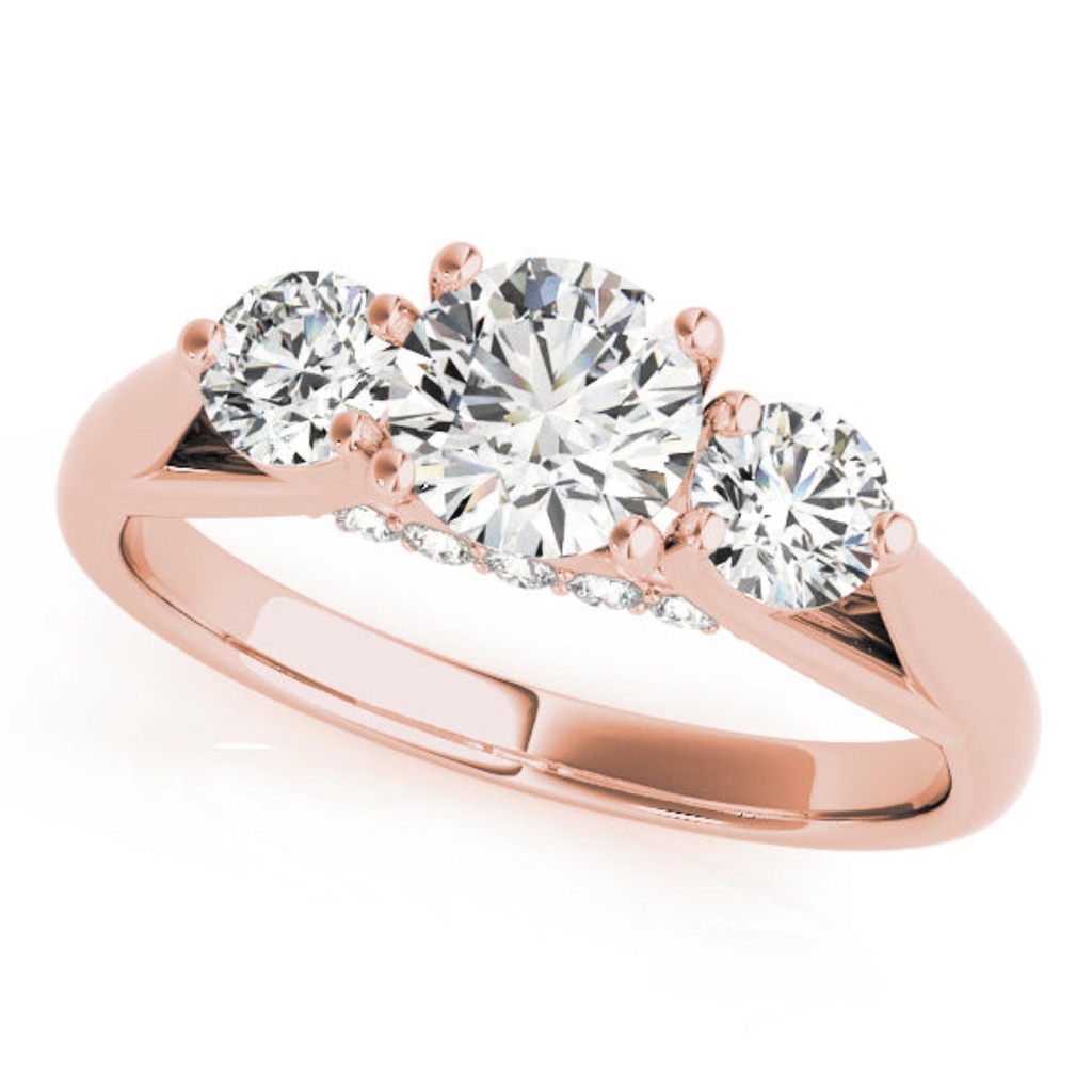 Round Cut Diamond Three Stone With Hidden Halo Engagement Ring for Her/Women