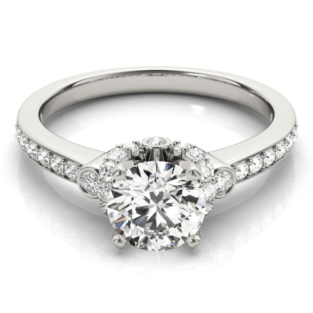 Round Cut Diamond Solitaire Accents With Hidden Halo Engagement Ring for Her/Women