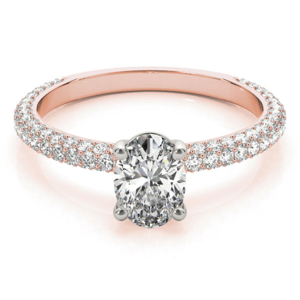 Oval Cut Diamond Three Row Solitaire With Accents Engagement Ring For Women