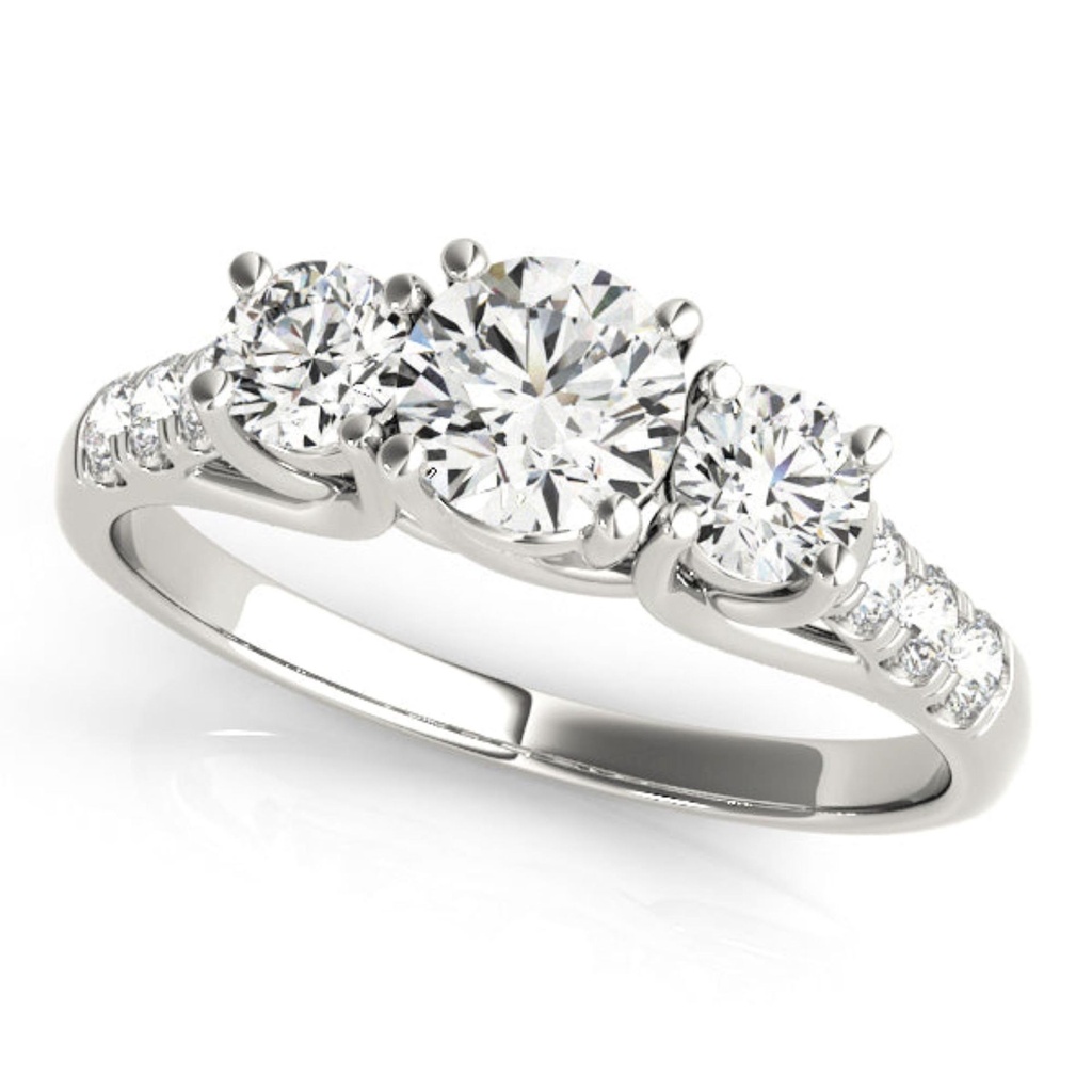 Round Cut Diamond Three Stone With Solitaire Accents Engagement Ring for Her/Women