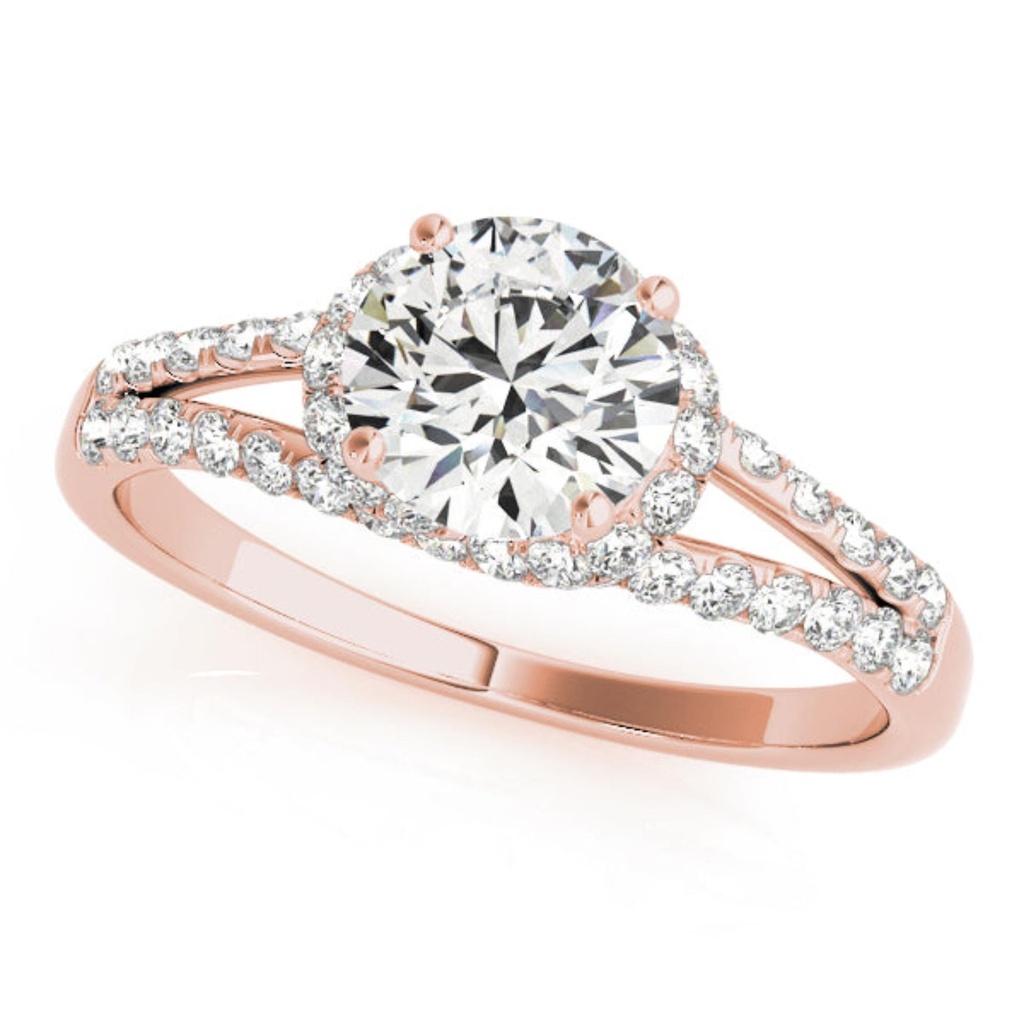 Round Cut Diamond Halo With Split Shank Style Engagement Ring For Her/Women